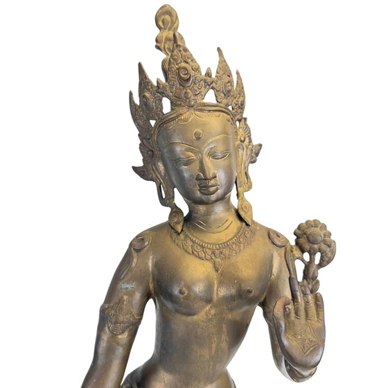 Monumental Tara Verde (Syama Tara) de bronce dorado al fuego – Nepal – Siglo XIX – 78 cm – Esculturas (photo 10 of 11)
