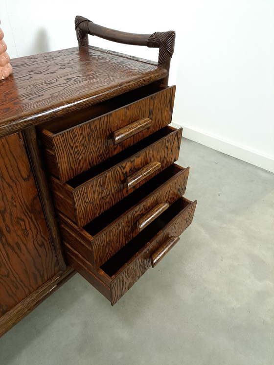 Image 1 of Wood With Bamboo Sideboard With Drawers Vintage