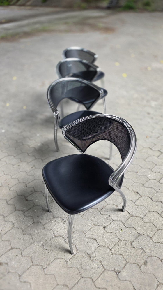 Image 1 of Set van 4 postmodernistische chromen stoelen, Italië, 1980