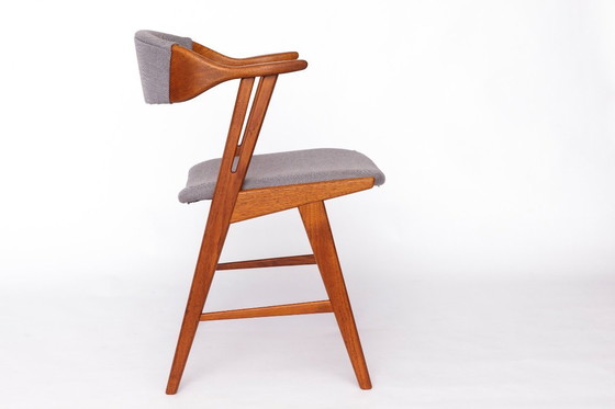 Image 1 of Unique Danish Armchair – 1960s/1970s Teak Vintage Desk or Dining Chair, Grey Upholstery, Mid Century Modern