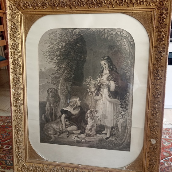 Image 1 of Authentic 19th-century engraving "The Sutherland Children" – Samuel Cousins ​​(In original frame)