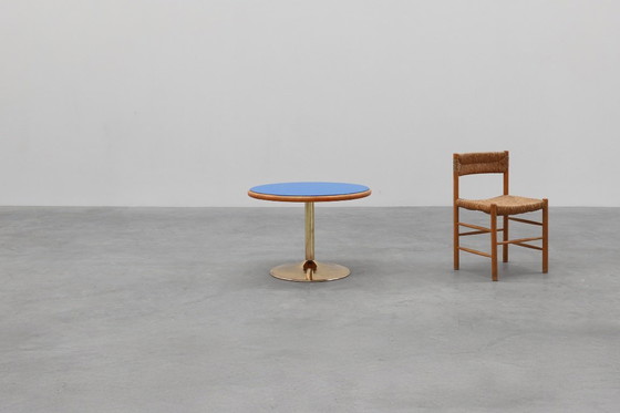 Image 1 of Vintage Round Tulip Coffee Table with Blue Top, France ca. 1960