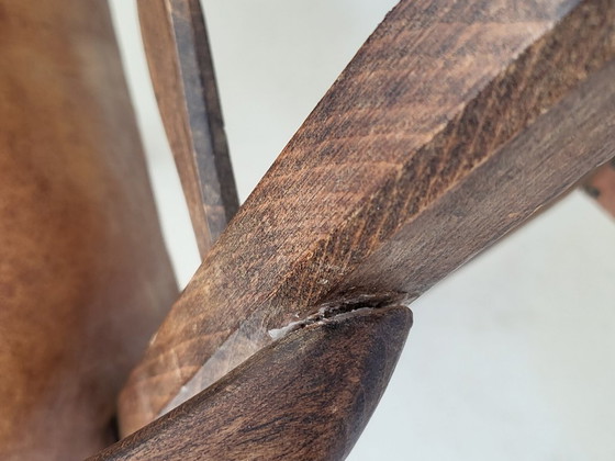 Image 1 of SUPERB PAIR OF VINTAGE ARMCHAIRS FROM THE 1940s AND 1950s IN LEATHER & OAK