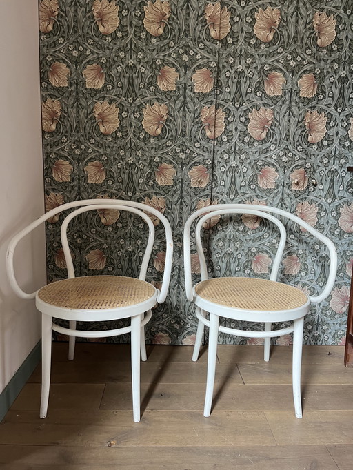 2 Vintage Thonet stoelen – Model No. 102 / Vienna – Wit