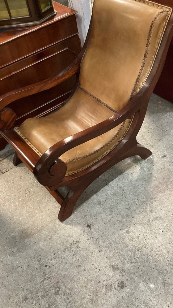 Image 1 of Fauteuil schapenleer hout