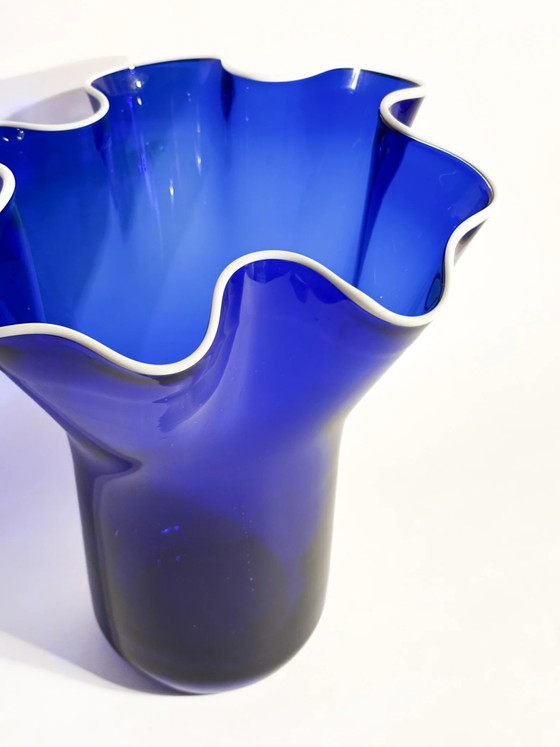 1980s Blue and White Murano Glass Handkerchief Vase (photo 3 of 16)