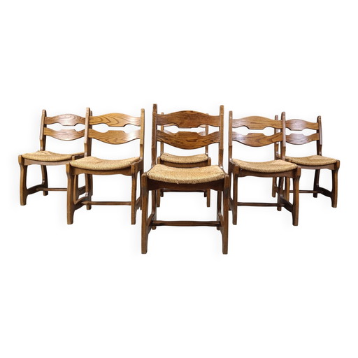 Vintage oak and wicker dining chairs, 1960s – eetkamerstoelen, Wood, Mid Century Modern