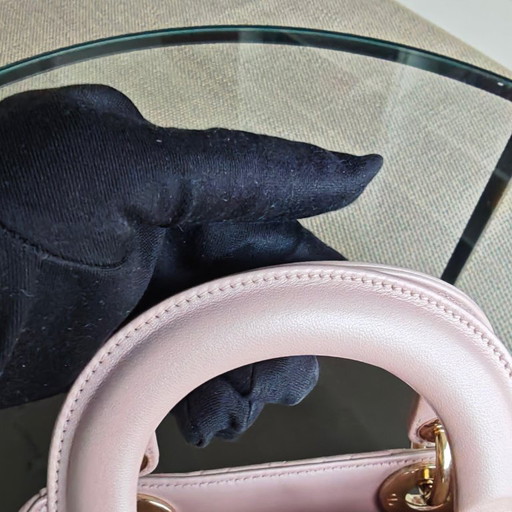 DIOR LADY MINI - PELLE DI AGNELLO CANNAGE ROSA CHIARO CON FERRAMENTA A CATENA