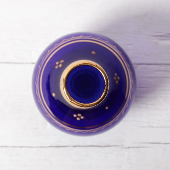 Image 1 of Mid-Century Cobalt Blue Art Glass Vase / Handpainted Single Flover Vase / Afors Glasbruk / Sweden / 1970s