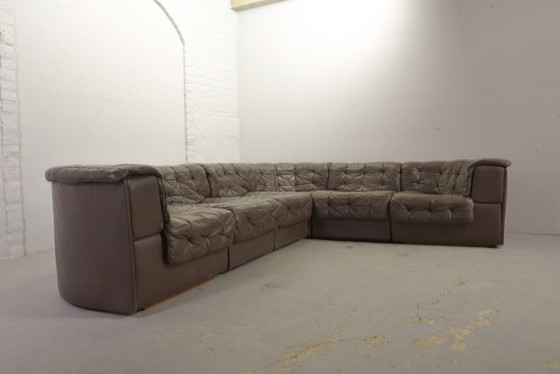 Image 1 of Excellent Mid-Century De Sede DS11 Patched Seal Brown Leather Modular Sofa, 6 Elements. Germany, 1970s.