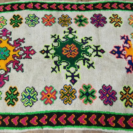 Image 1 of Tappeto berbero vintage Illusion multicolore – Lana tessuto a mano (230 × 130 cm)