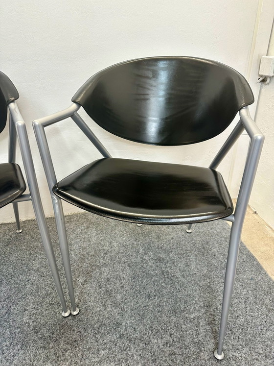 2 Sedie Calligaris Italiane Pelle Nera Vintage Anni '80/'90, Sedie da pranzo, Nero (foto 8 di 13)