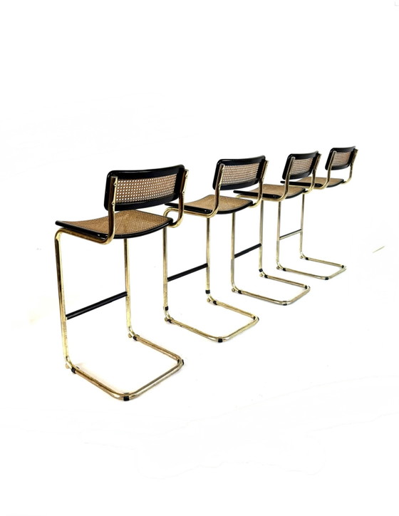 Image 1 of 4x vintage Ceca bar stool, Marcel Breuer style ‘80