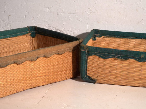 Antique kōri trunk in willow wicker – Japan, circa 1920. Set of two – Storage cabinet, Leather, Wood (photo 38 of 40)