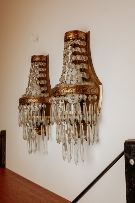 Image 1 of Antike französische Kristallwandlampen, 2er-Set
