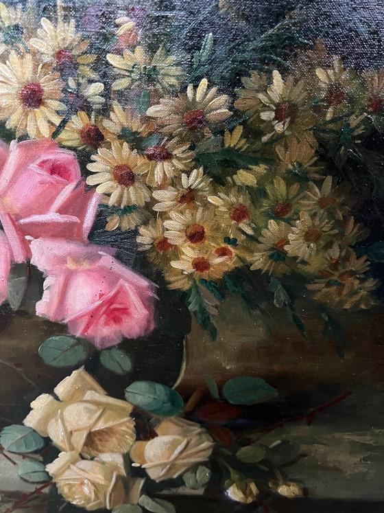 Jan van Steensel, still life with roses. Beautiful frame. – Paintings & Drawings, Canvas (photo 6 of 9)