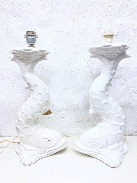 Image 1 of 2 Italian ceramic table lamps from the 1970s in the shape of fish