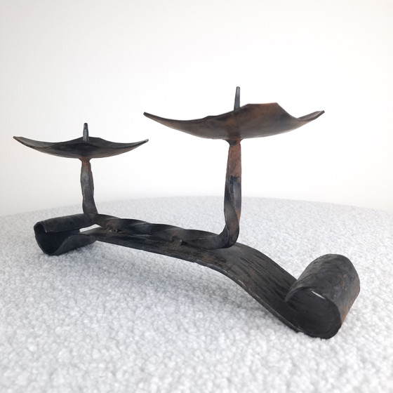 Vintage Handgesmede Smeedijzer Brutalist Kandelaar – Kandelaars en kaarsen, Metal (photo 6 of 8)