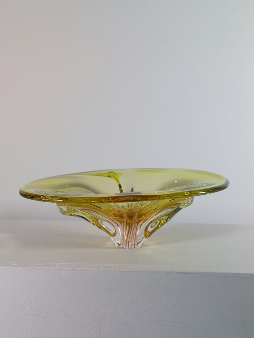 Frutero vintage de cristal orgánico de mediados de siglo