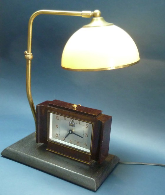 Image 1 of Art deco Bauhaus bakelieten bureaulamp met klok