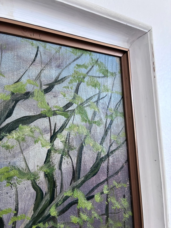 Image 1 of Vintage original forest landscape oil painting, circa 1960s
