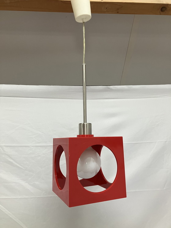 Image 1 of Vintage Kubus Rode Kunststof Hanglamp Jaren 60/70