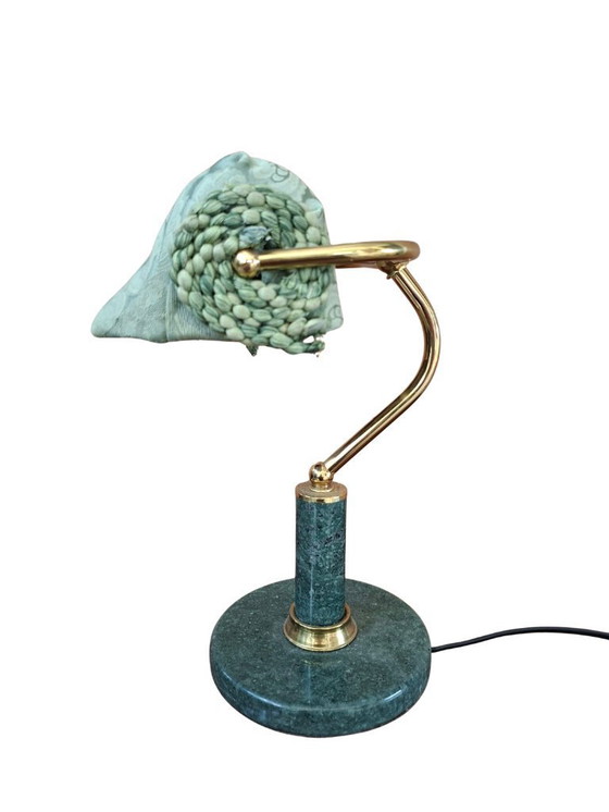 Image 1 of Vintage Desk Lamp in Green Marble and Brass, One-of-a-kind, Handcrafted, 1980s