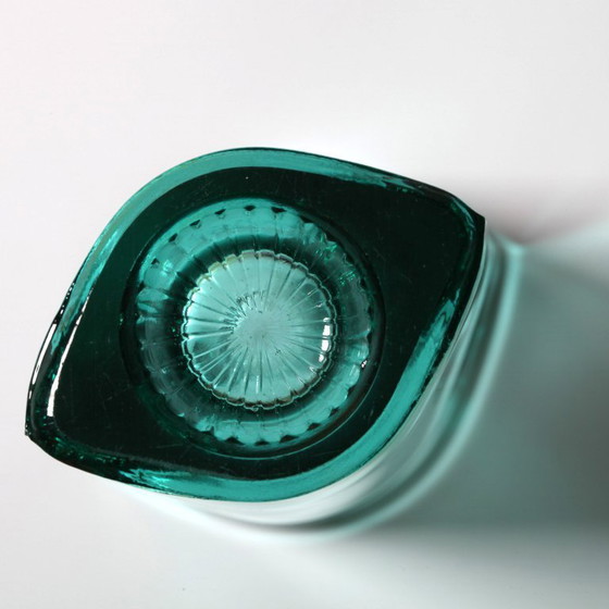 Image 1 of Stylish Turquoise Mid-century Pressed Glass Vintage Vase by Miloš Filip / Rosice / Czech Republic / 1963
