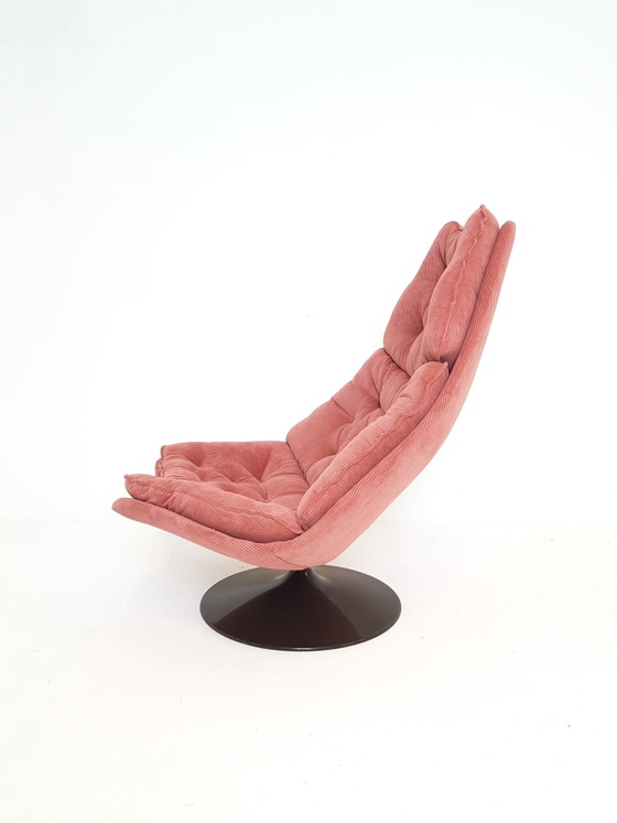 Poltrona vintage Artifort F588 appena rivestita velluto a coste rosa – Sedie girevoli, Metal, Textile (photo 5 of 13)