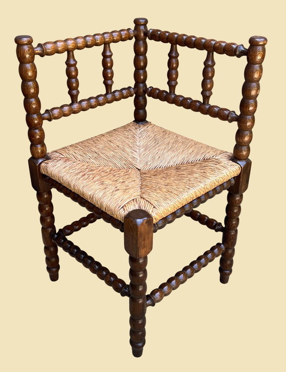 Image 1 of Classic Bobbin Corner Chair with Refined Wickerwork - Rare Beautiful