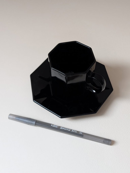 Arcoroc Octime Black - set of 6 espresso cups with matching saucers