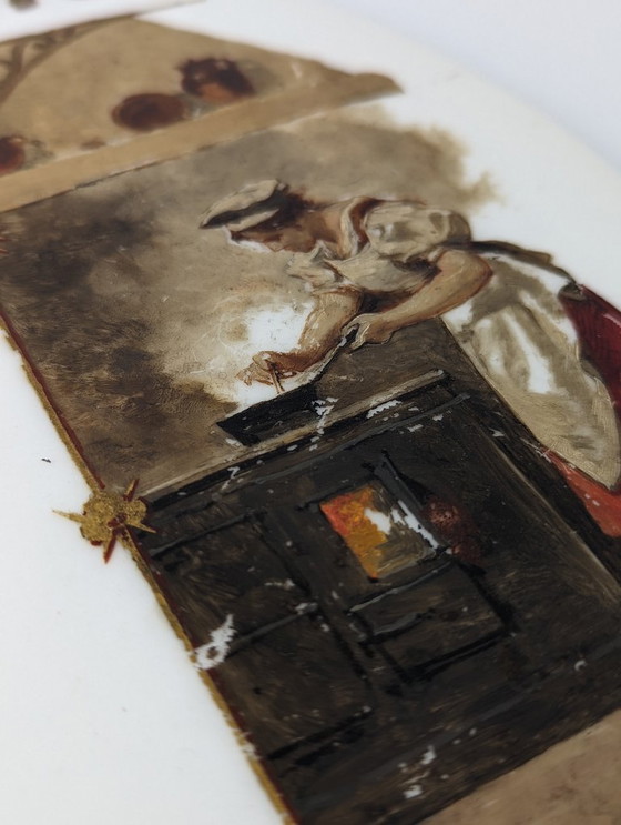 Image 1 of Luis Taberner olie op porseleinen menuplaquette Madrid 1896