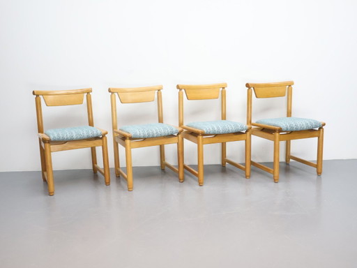 Vintage Esszimmerstühle / Holz Stoff / 4er Set mit neuer Polsterung