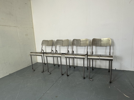 Image 1 of  Sillas de comedor arquitectónicas postmodernas de acero inoxidable, años 80, juego de 4