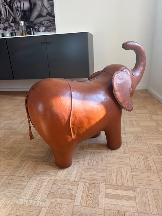 Image 1 of Poggiapiedi originale Dimitri Omersa Elephant in pelle Havana, modello grande, anni '70