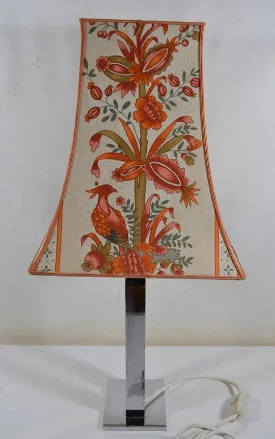Francia anni '70 - Lampada vintage con base cromata e paralume con decoro asiatico – Lampade da lettura (photo 3 of 12)