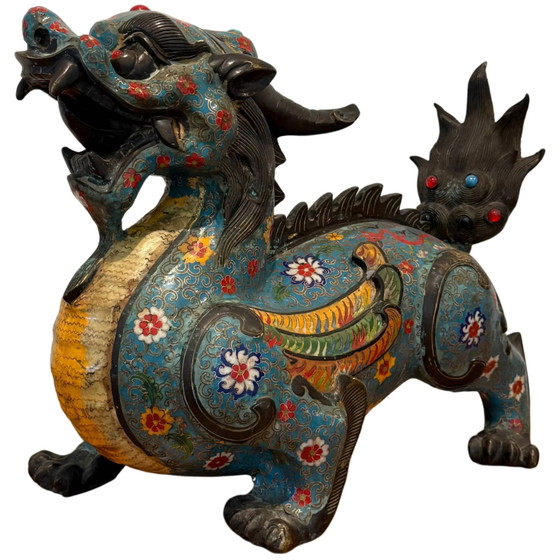 Coppia Monumentale di Pixiu Cinesi Antichi – Bronzo & Cloisonné – Tardo Qing – Sculture, Bronze (photo 4 of 10)