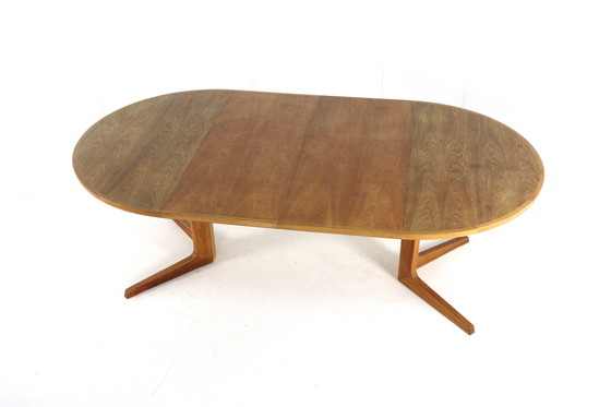 Image 1 of Bernhard Pedersen and Son round 2x extendable dining table Danish vintage