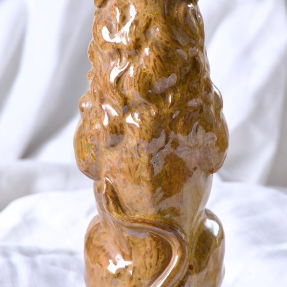 Image 1 of Jarrón/botella zoomorfo antiguo con forma de león en gres esmaltado, firmado por GPS