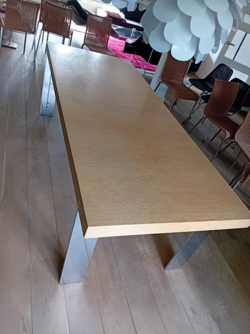 Beautiful designer dining table (0.90 x 2.20), like new – eettafels, Chrome, Wood (photo 2 of 5)