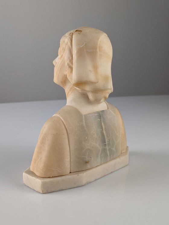 Busto de alabastro de una joven, obra de Gustave Van Vaerenbergh, Art Nouveau belga, década de 1900. (photo 12 of 13)