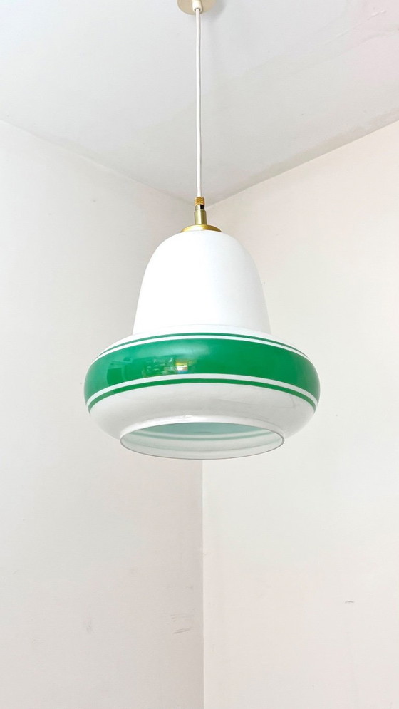 Image 1 of Lampada a sospensione Art Déco italiana, anni '50, vintage, opalina