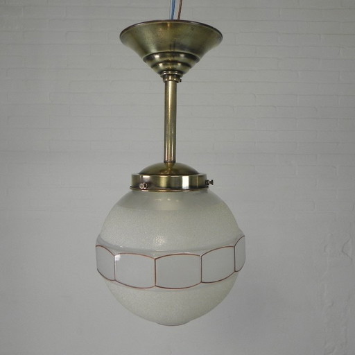 Art Deco pendant lamp with 12 angled glass ball, 1930s
