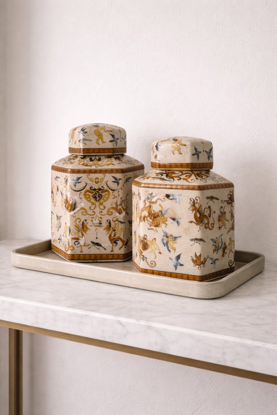 Image 1 of Coppia di vasi decorativi per lo zenzero - stile orientale / cineseria