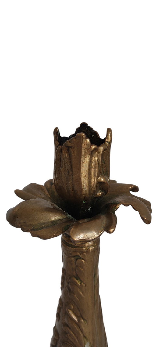 Antique candlestick candlestick brass floral 27cm
