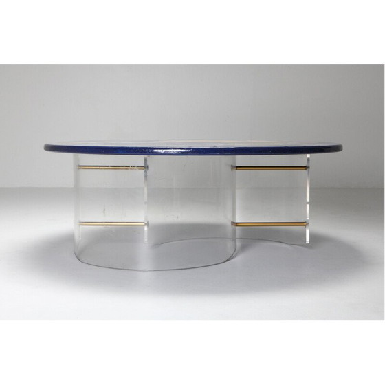 Image 1 of Vintage coffee table with Plexiglas base and resin top, 1990