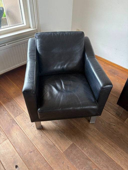 Leolux 2-seater sofa Leather black set with 2 chairs – 3 5 zitsbanken, Metal (photo 2 of 15)