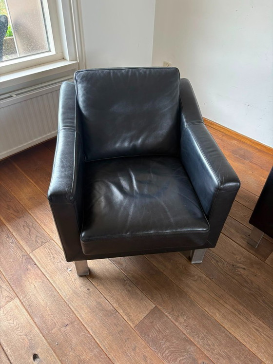 Leolux 2-seater sofa Leather black set with 2 chairs – 3-5 seaters, Metal (photo 2 of 15)