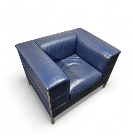 Poltrona Frau set / donkerblauw leer / Talus / bank - stoelen / 3-zits / 2 x loungestoelen – Loungesets (photo 9 of 14)
