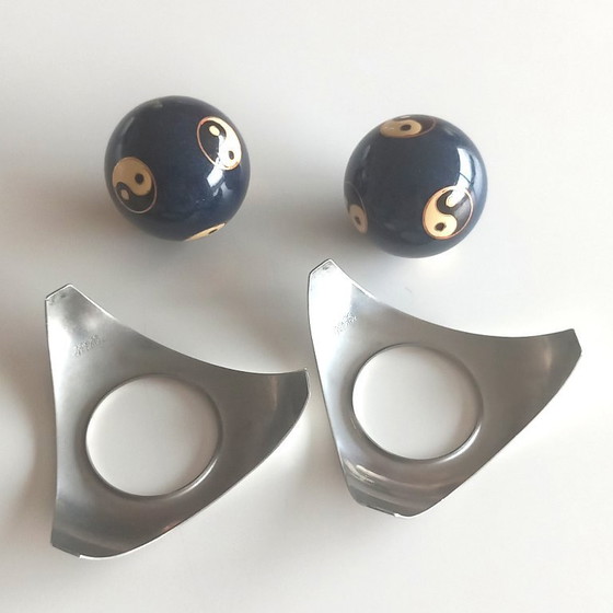 Image 1 of Set di sfere per meditazione di design – Yin Yang – Supporti in acciaio inossidabile – sfere sonore